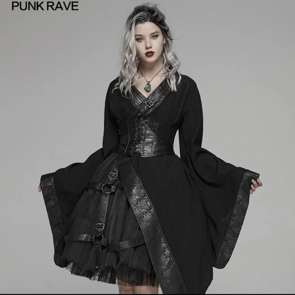 NWT Punk Rave Dark Goth Long Sleeve Asymmetric Kimono Visual Kei - Picture 6 of 13